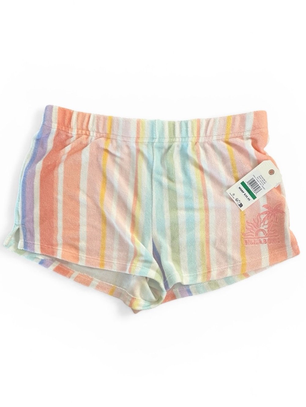 NWT Billabong Sandy Day Pastel Rainbow Striped Terry Shorts - Girls